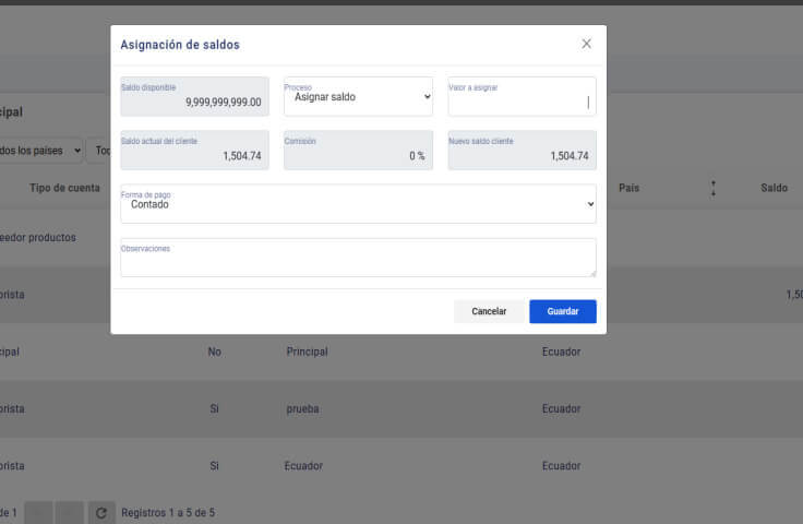 Asignación de saldos